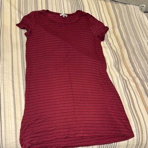 Burgundy Striped Short Sleeve Dress